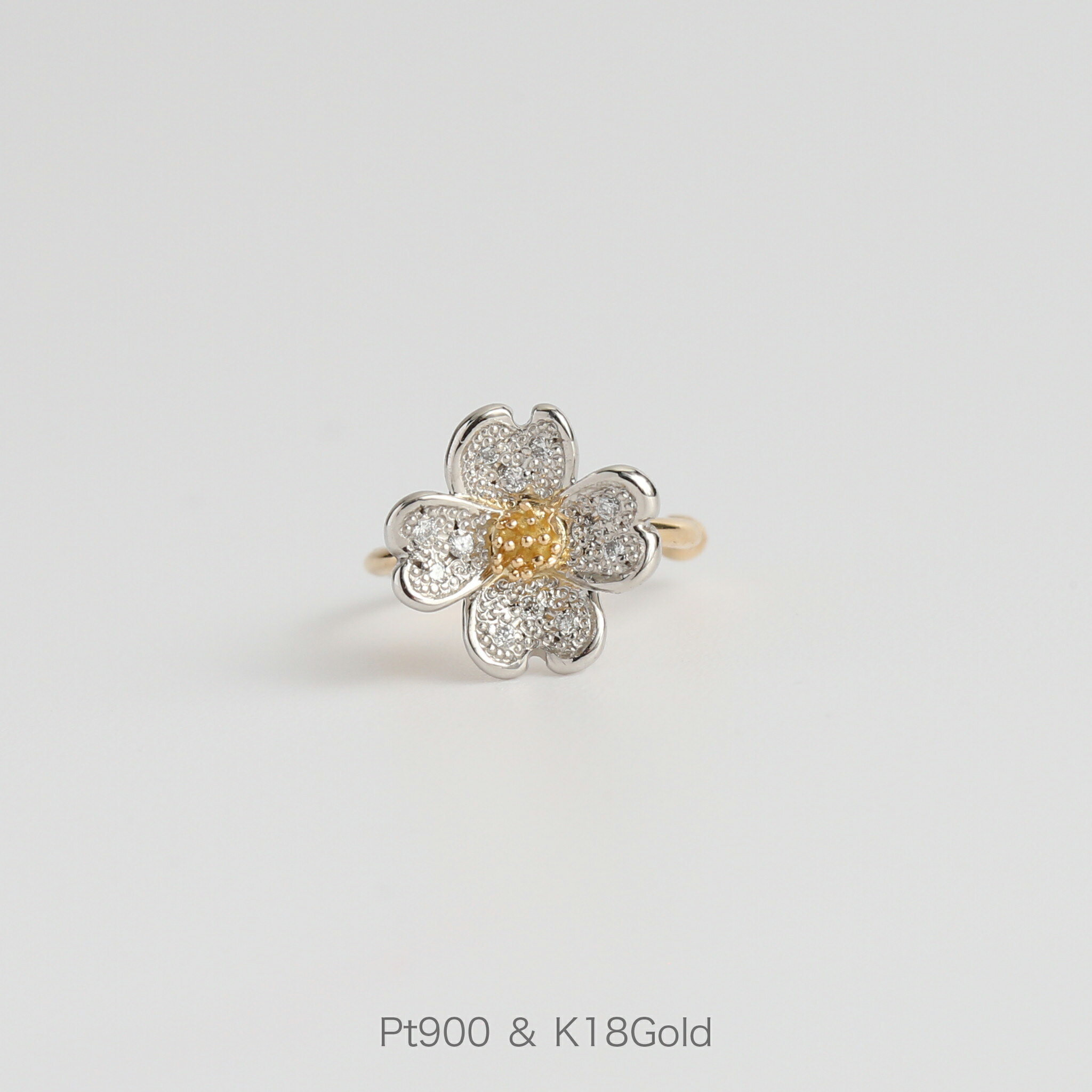 【Flowering / Cuff】 Pt900＆K18ゴールド 花 モチーフ ダイヤモンド コンビカラー イヤーカフ 花水木 18金 18k k18 pt900 プラチナ レディース 片耳 フリーサイズ プレゼント ギフト