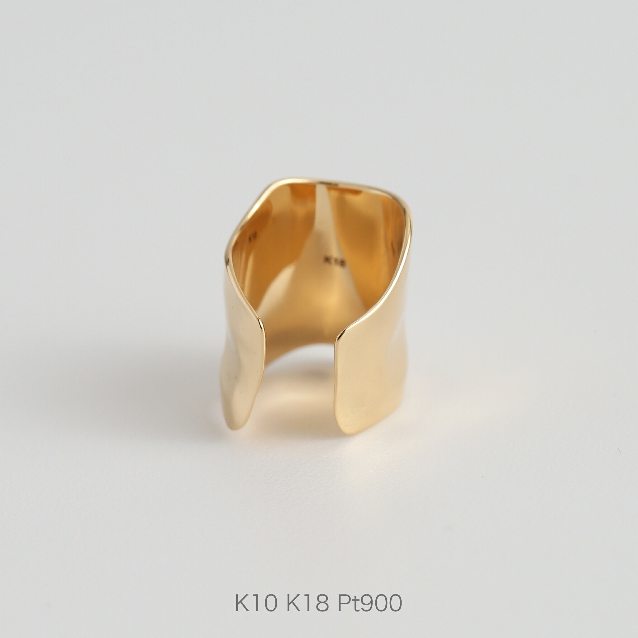 【Curve Plate Ear Cuff】 K10/K18/Pt900 ゴールド 大ぶり イヤーカフ 地金 ワイド 幅広 10金 10k k10 18金 18...