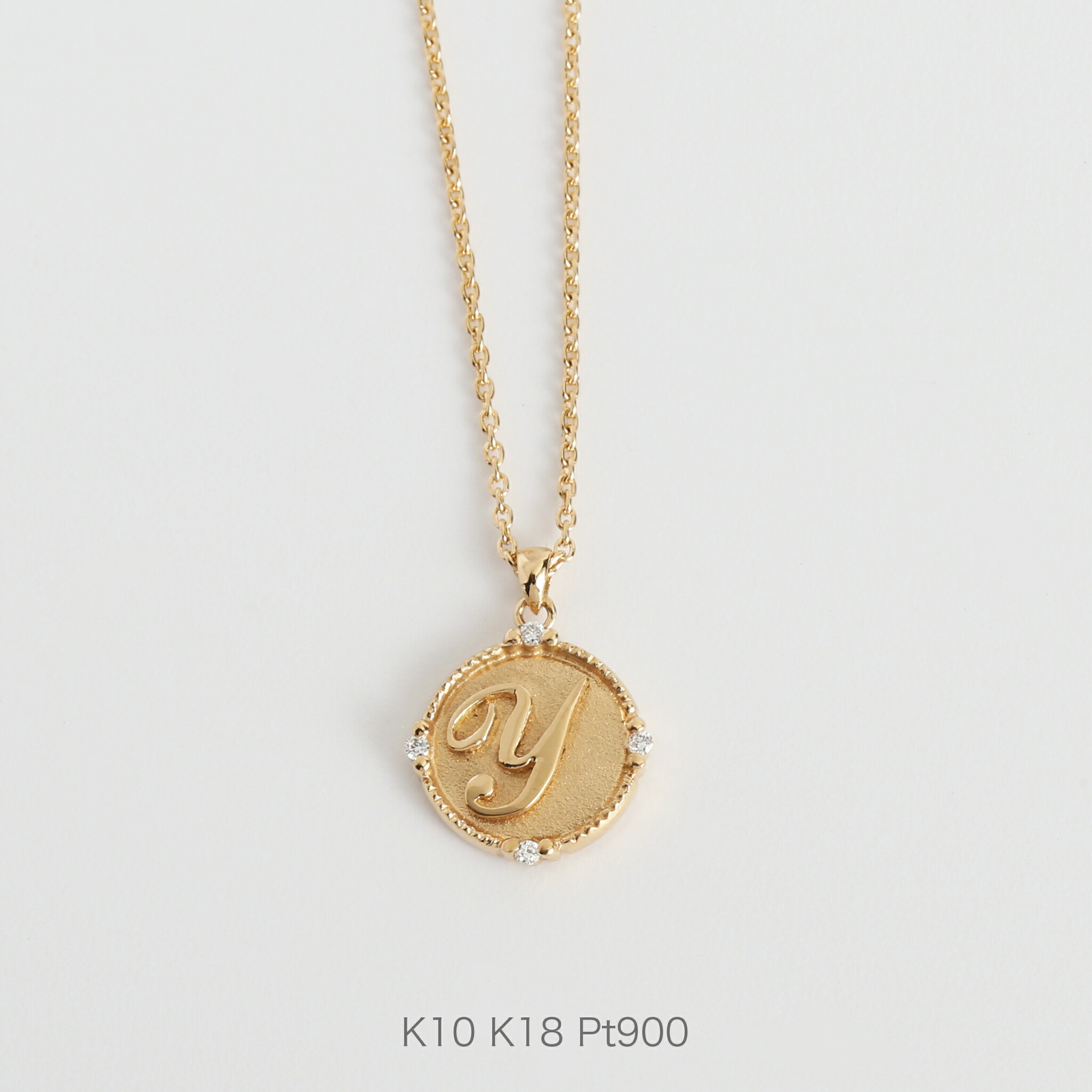 【Initial Coin Necklace】 K10/K18/Pt900 イニシャル コイン ネックレス ダイヤモンド 艶消し 10金 10k k10 18金 18…