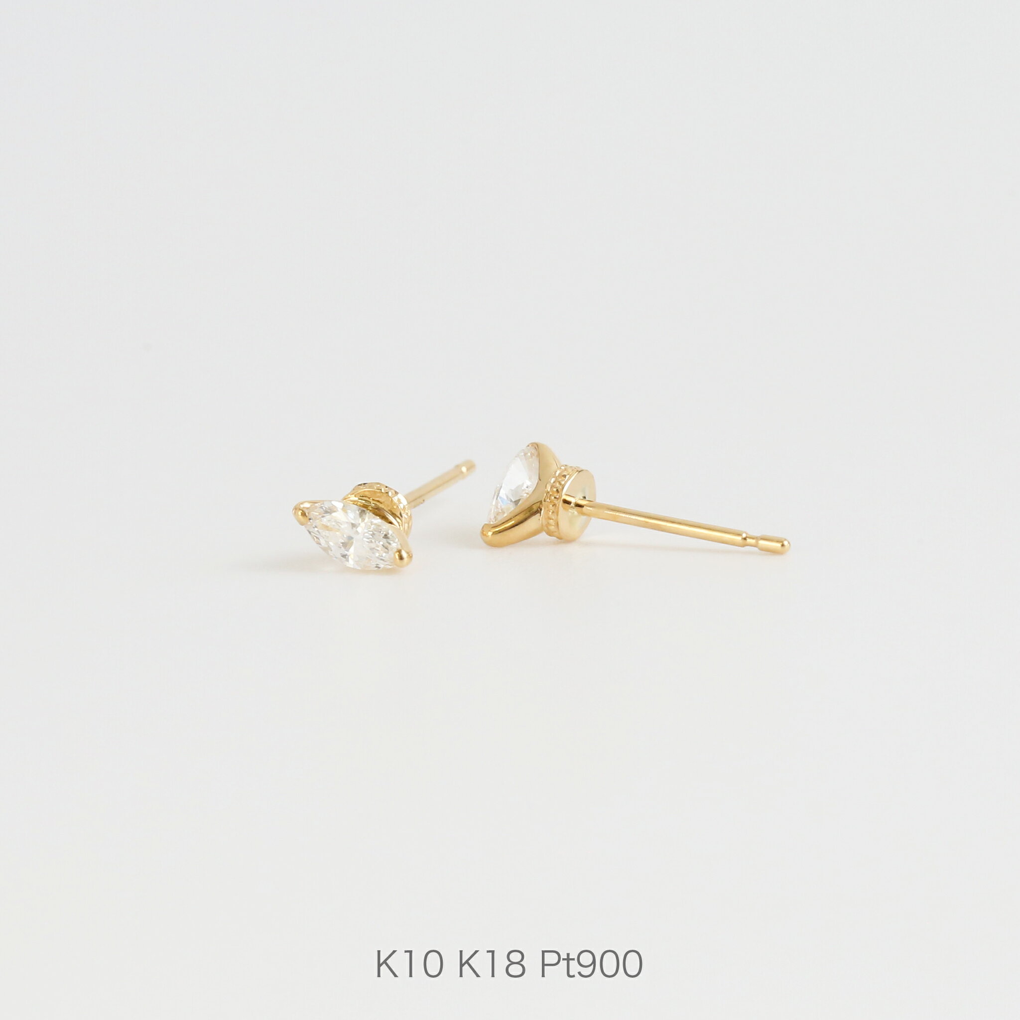 【Mercury Pierce】 K10/K18/Pt900 一粒 マーキスカット ダイヤモンド ピアス 一粒ダイヤ スタッドピアス 10金 10k k10 1...