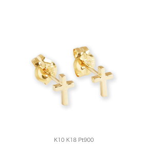 【Bullion Pierce】 K10/K18/Pt900 ゴールド クロス ピアス レディース スタッドピアス 18金 18k 10金 10k ピンクゴールド ホワイトゴールド プラチナ 地金 十字架 かわいい 華奢 両耳用 プレゼント ギフト