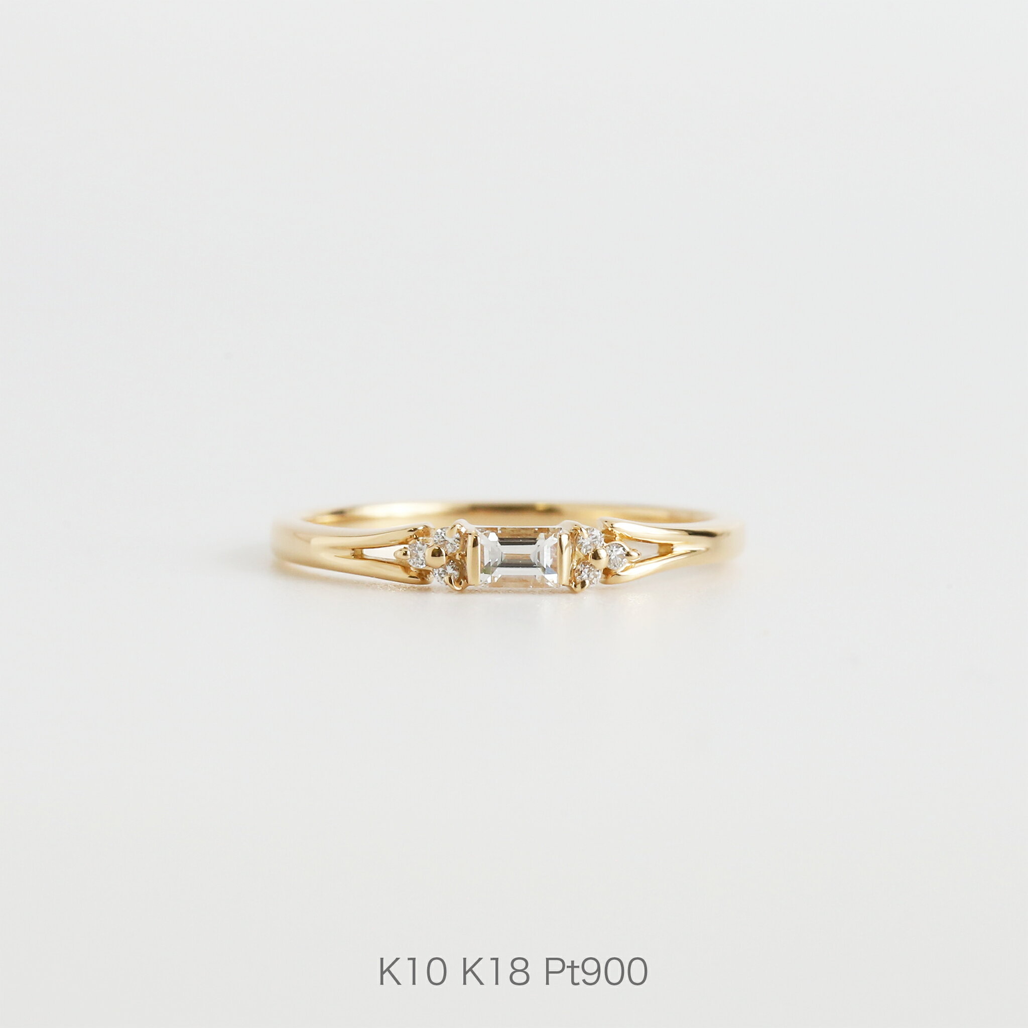 【Eorry Ring】 K10/K18/Pt900 バゲットカット ダイヤモンド リング 指輪 10金 10k k10 18金 18k k18 pt900 イ...