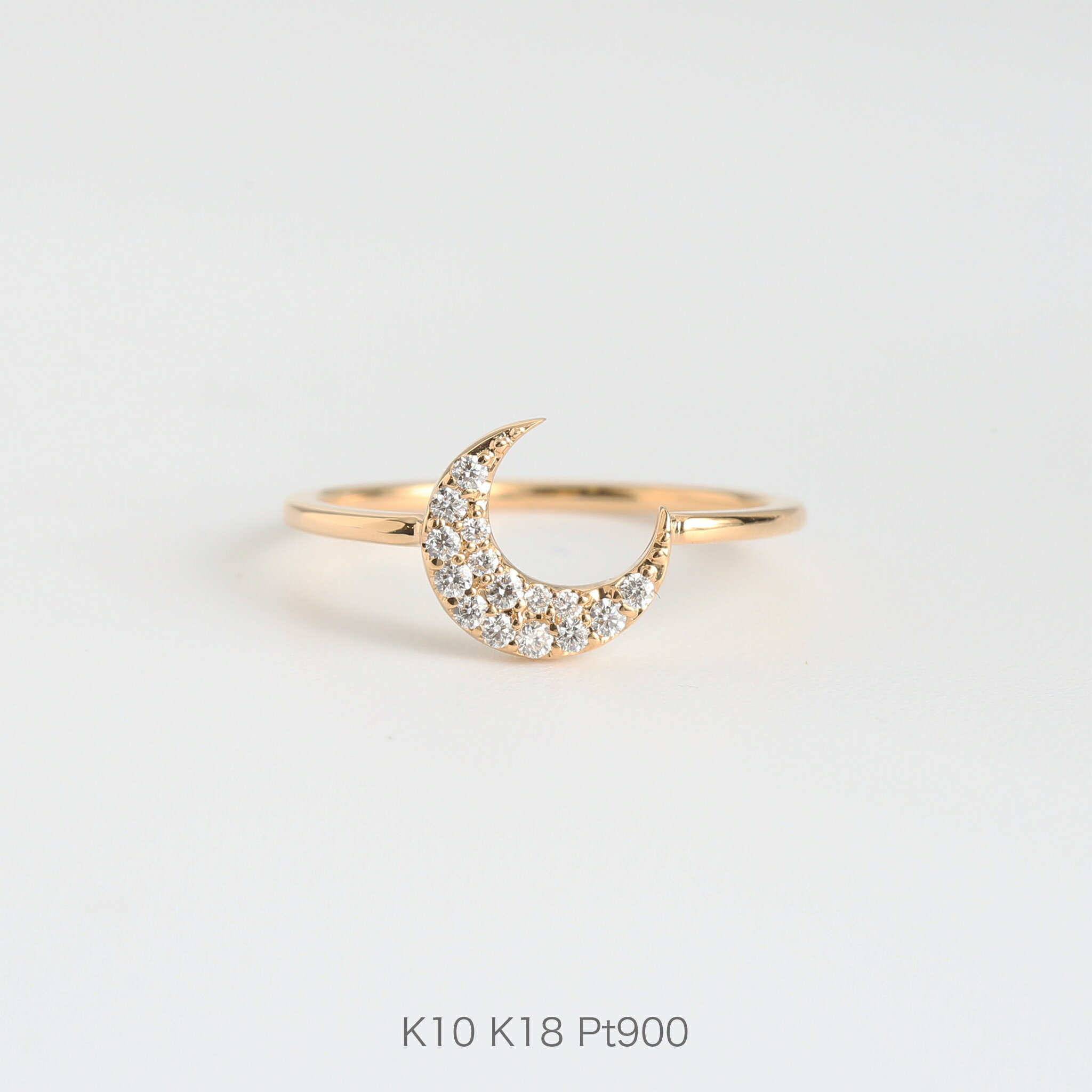 【Luna Ring】K10/K18/Pt900 三日月 モチーフ パヴェ ダイヤモンド リング 指輪 10金 10k k10 18金 18k k18 pt900 ゴールド ピンクゴールド ホワイトゴールド プラチナ レディース サイズ 号 ギフト プレゼントのサムネイル