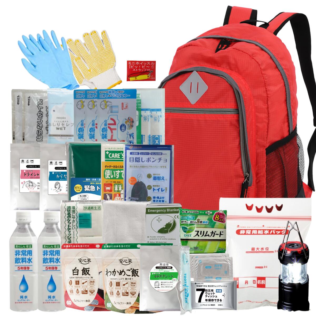 《備えて安心あんしんライフ》女性 1人用 24点 防災 基本セット 防災リュック 防災セット 女性用 女性 1人用 一人用