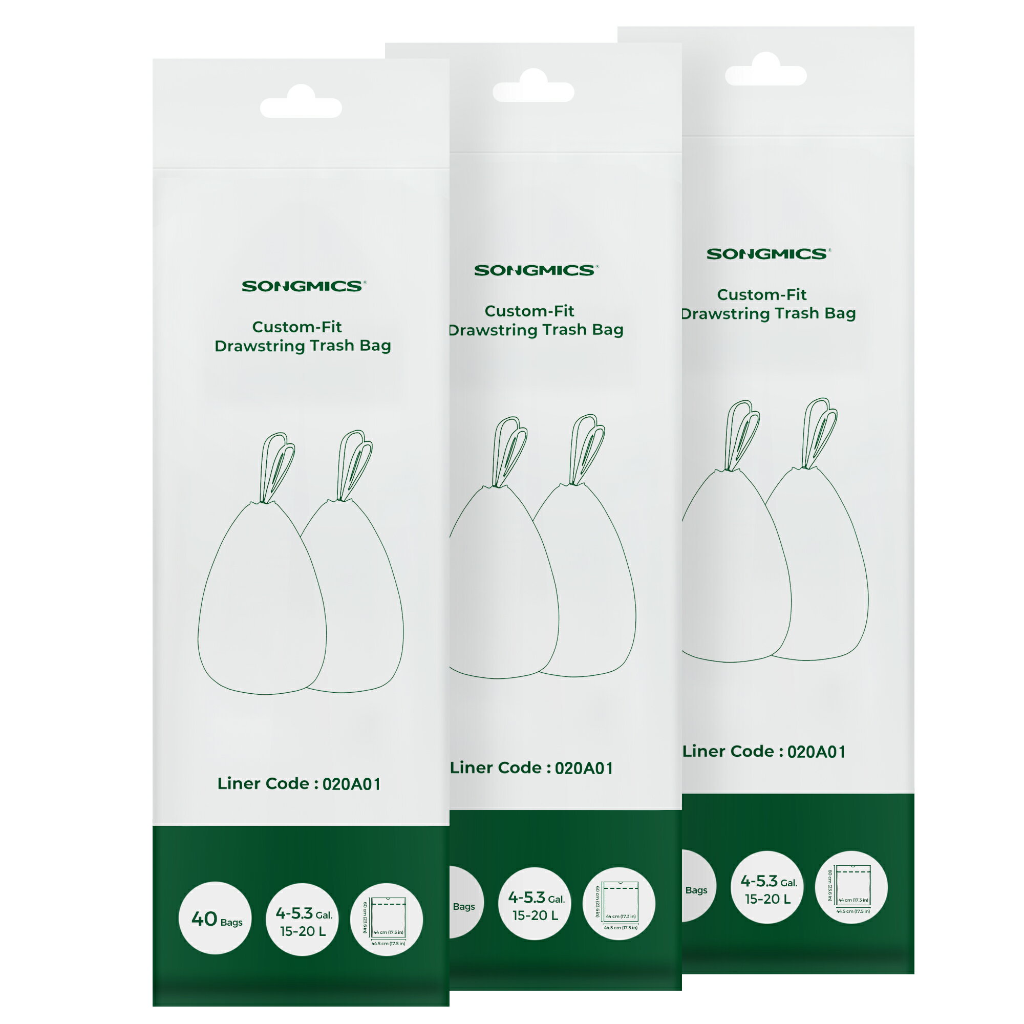 【P10!!! ★24H限定】VASAGLE ゴミ袋 半透明 15~20L（120枚入）丈夫 ポリ製袋 紐付き 乳白 高強度素材 ごみ収集袋 強くて破れにくい 生ごみ処理袋 分別ゴミ箱にピッタリ KRB020A03