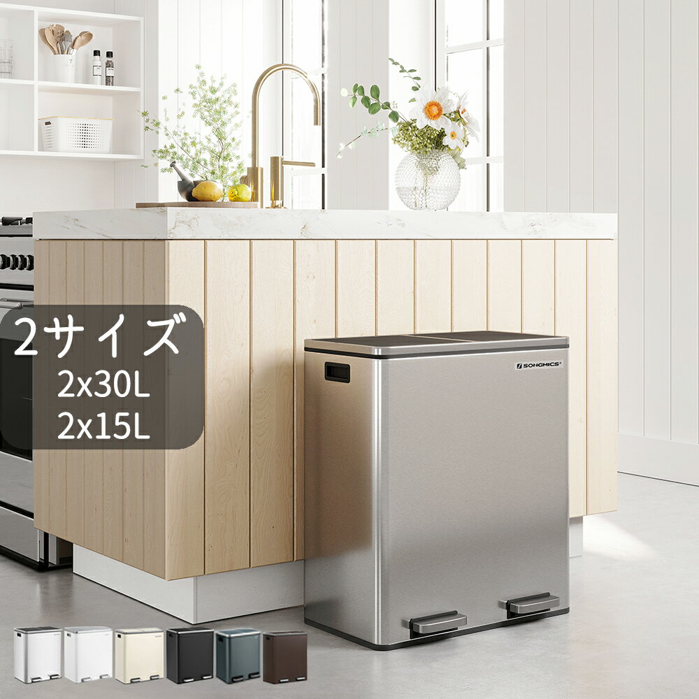 ゴミ箱 2分別 ペダル式 2x30L ステンレス 蓋付き ダストボックス ゴミ袋付き おしゃれ ふた付き 密閉 音無し スリム 室内 収納LTB60 【送料無料 北海道 沖縄 離島など除く 】