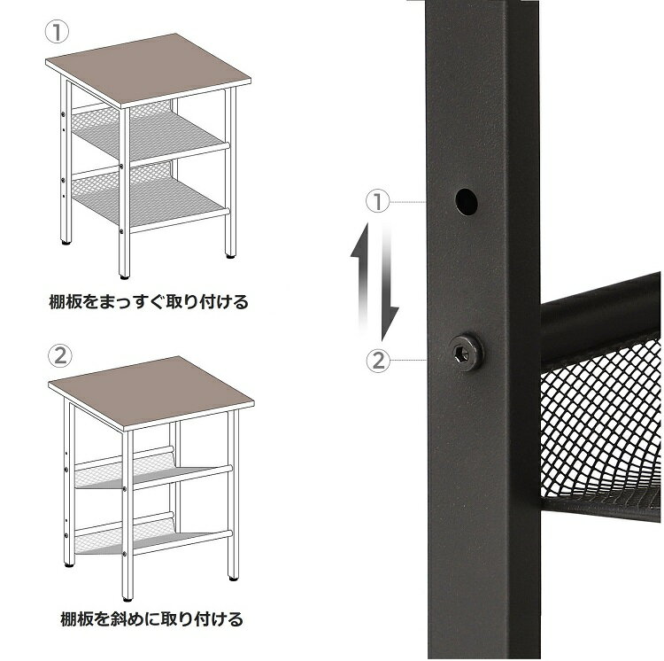 5/2迄ポイント20倍 サイドテーブル 木製 黒 ブラック シック おしゃれインテリア スチール 木目調 スチールフレーム 小さめ 二段棚付き ミニテーブル 補助テーブル コンパクトテーブル 小さめテーブル ヴィンテージ風 家具 頑丈 LET24X-1 3