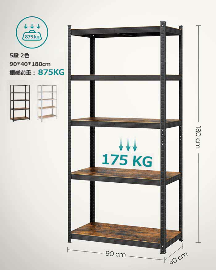 スチールラック 幅90cm 幅75cm幅37cm 幅100cm 幅120cmメタルラック オープンラック シェルフ 防錆加工 5段 棚 ラック 高耐荷重収納棚 ステンレスラック 収納ラック スチール棚 置物架 組立簡単 高さ調整可能 物置 作業台 倉庫用ガレージ GLR