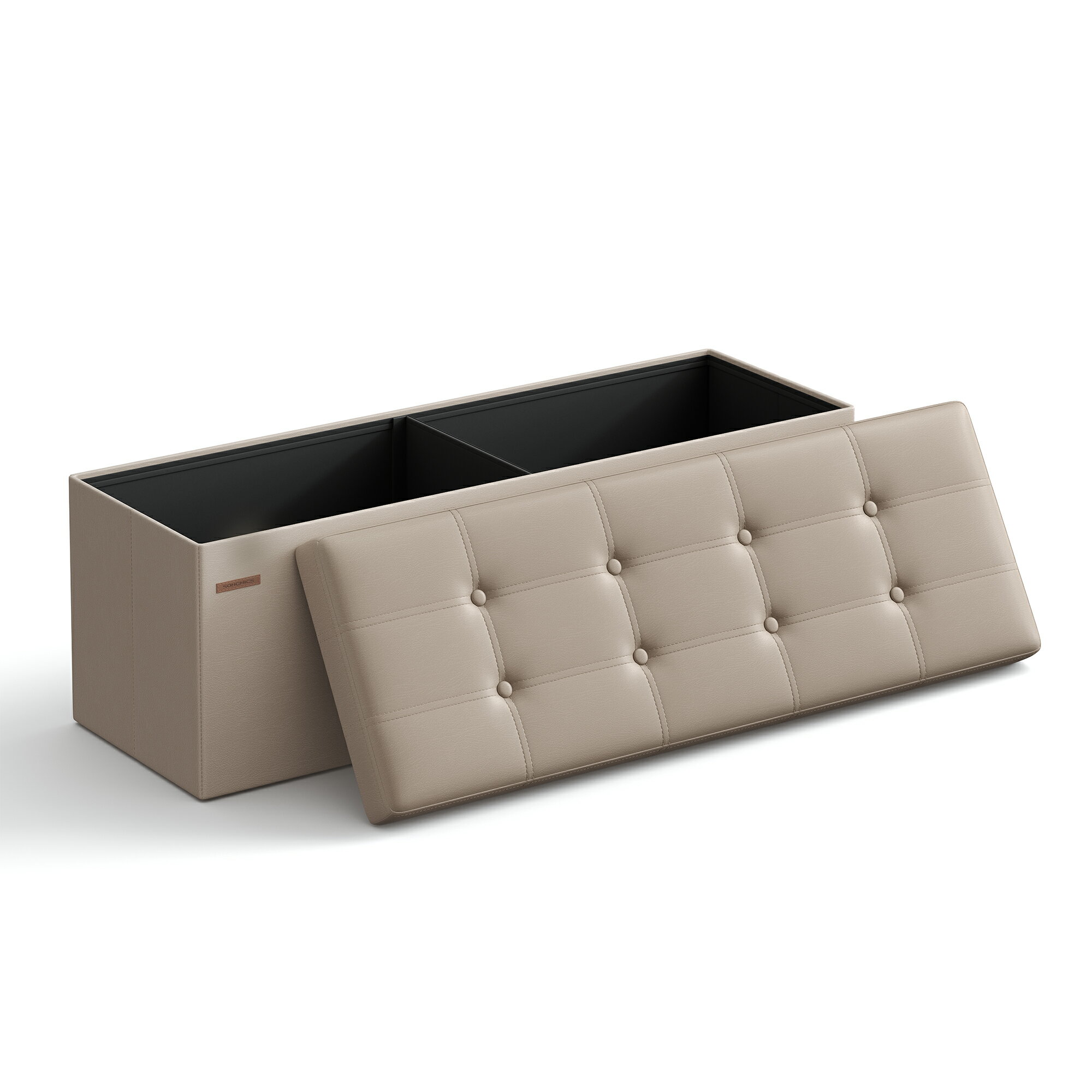 【P10★10/06-09限定!!】SONGMICS Mazie コレクション - オットマン 収納 スツール 43インチ 折りたたみ式収納オットマンベンチ、収納付きオットマン フットレストスツール 耐荷重300kg リビングルーム用 合成皮革 幅110 CM グレー