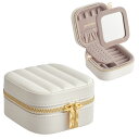 SONGMICS ジュエリーボックス 持ち運び アクセサリーケース 旅行 携帯用 収納宝石箱 ステッチ入りPU表面 ネックレス リング 指輪置き 10.5x11.2x6cm プレゼント ホワイト JBC179W01