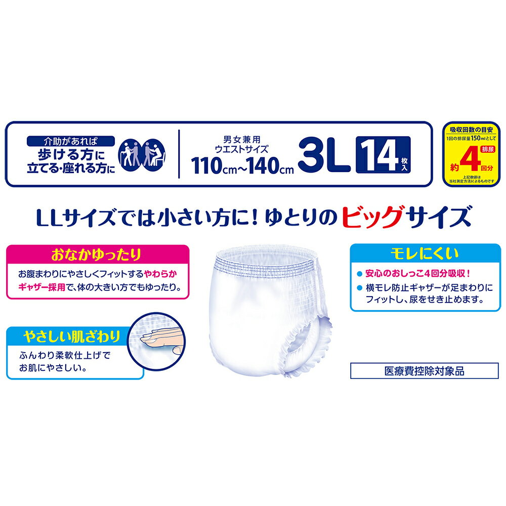 リブドゥ リフレ 大きい人のはくパンツ 3Lサイズ ケース（14枚×4パック） 大人用紙おむつ　業務用　施設用