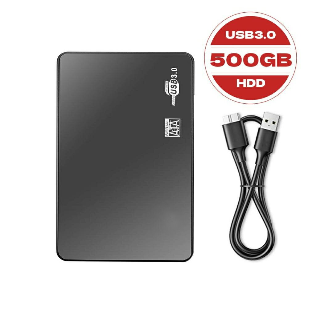 【送料無料】外付けハードディスク ポータブル 500GB 2.5インチ テレビ録画保存 電源不要 HDD USB3.0接続 SATA 3.0 写真 動画 データ資料 USBケーブル附属 中 古/整備済み商品 投函発送