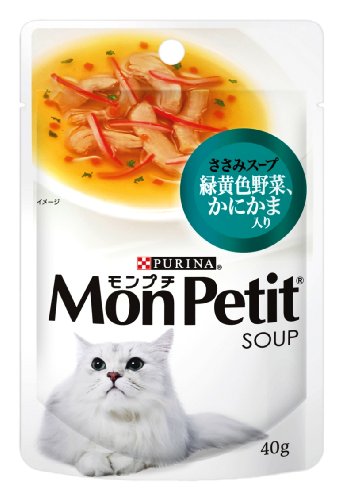 モンプチ スープ パウチ 成猫用 緑黄色野菜、かにかま入り ささみスープ 40g×12袋入り (まとめ買い) [キャットフード] 送料無料