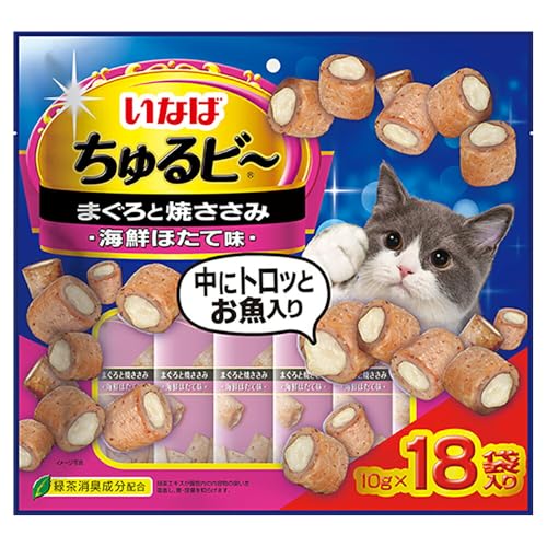 いなば ちゅるビ~ まぐろと焼ささみ 海鮮ほたて味 10g×18袋 猫用おやつ 送料無料