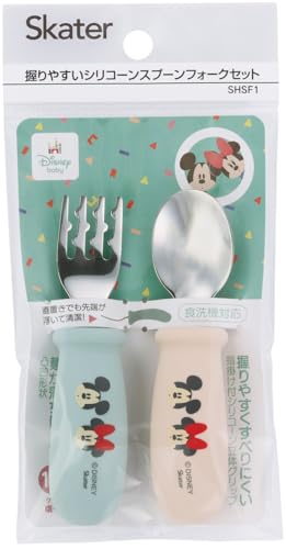 筷子, 湯匙, 叉子 - スケーター(Skater) ベビー用 握りやすい シリコーン スプーン フォーク セット 11cm 12ヵ月頃~ 食洗機対応 ディズニー 送料無料