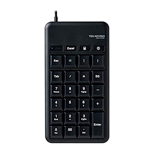 USBポート付きブラック/Mサイズ/TK-TCM015BK・Style:USBポート付きPatternName:単品・パッケージ個数:1・Excel、電卓ソフト、インターネットブラウザをボタン一つで起動できる3種のホットキーが付いたUSBテンキーパッドです。・マウスなどのUSB機器を2台まで接続できる2ポートUSB2.0ハブが付いています。・Excelに便利な[Esc]キー・[Tab]キーと、関数入力に便利な[=]キー・[(]キー・[)]キー、数字入力に便利な[00]キー・[BS]キーが付いています。・打鍵しやすい19mmのキーピッチを採用しています。・NumLockの状態がひと目でわかるLEDランプを装備しています。【 仕様 】 ■インターフェース:USB ■コネクター形状:USB-A ■対応機種:USBポートを装備したWindows搭載機 ■対応OS(Windows):Windows 11/10/8.1/RT8.1/7(SP1)/Vista(SP2) ■カラー:ブラック ■キータイプ:メンブレン ■キー配列:27キー ■キーピッチ:19mm ■キーストローク:2.3mm ■ホットキー数:3キー ■アップストリーム(パソコン側)ポート数:1 ■ダウンストリーム(HUB側)ポート数:(USB2.0)×2 ■電源方式:USBバスパワー ■供給可能電流:100mA未満/1ポート ■ケーブル長:0.5m ■外形寸法:幅90×奥行170×高さ24.5mm(ケーブル除く) ■質量:約143g ■期間:6カ月間 【 説明 】 ■Excel、電卓ソフト、インターネットブラウザをボタン一つで起動できる3種のホットキーが付いたUSBテンキーパッドです。 ■マウスなどのUSB機器を2台まで接続できる2ポートUSB2.0ハブが付いています。 ■Excelに便利な[Esc]キー・[Tab]キーと、関数入力に便利な[=]キー・[(]キー・[)]キー、数字入力に便利な[00]キー・[BS]キーが付いています。 ■打鍵しやすい19mmのキーピッチを採用しています。 ■NumLockの状態がひと目でわかるLEDランプを装備しています。 ■専用ドライバなどのインストールが不要で、パソコンのUSBポートに接続するだけですぐに使えます。 ■最大1000万回のキーストロークに耐える丈夫なキーを採用しています。 【商品に関するお問い合わせ】 ホームページよりご確認ください