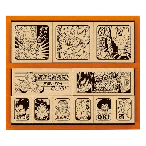 -/30×30mm、20×45mm、20×15mm/SDH-133・パッケージ個数:1・ドラゴンボールのメッセージ付きスタンプが11個も入ったセット。3種類のサイズです。・キャラクターたちの応援で勉強もへっちゃら!!・側面にプリント入りの木製収納BOXに入ったスタンプ。持っているだけでも楽しめます。・【捺印サイズ・入数】30×30mm/3個、20×45mm/2個、20×15mm/6個・【素材】MDF、ゴム、ウレタン、PP、紙【ドラゴンボール超のメッセージつきのスタンプが11個も入ったお得なセット】 大・中・小3サイズのスタンプが11個も入ったスタンプセット。 「がんばったな!!」「すごくよくできている! 」などメッセージが入った「ごほうびスタンプ」です。 学校、幼稚園や塾の先生、お子様がいらっしゃる方にオススメ。 こどものテストや連絡帳など、たくさん使えます。 大きさやメッセージの種類が豊富。使い分けができてとっても便利です。 専用ケースつき。持ち運びがラクラクで、バラバラになってなくしてしまう心配も不要です。 ボリューム満点でお得なスタンプセット。 頑張ったら悟空やベジータたちからごほうび! こどもが大好きなスタンプで、ほめてのばしてあげよう!! （C）バード・スタジオ/集英社・東映アニメーション 発売元ショウワノート株式会社 商品名：ビバリー ドラゴンボール超 スタンプ 木製ごほうびスタンプ SDH-133