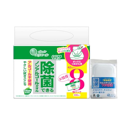 エリエール 除菌できるノンアルコールタオル ボックスつめかえ用 336枚（42枚×8パック）（フタ付きトラ..