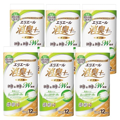 エリエール トイレットペーパー 消臭プラス 25m×72ロール(12ロール×6パック) ダブル パルプ100% ほのか..