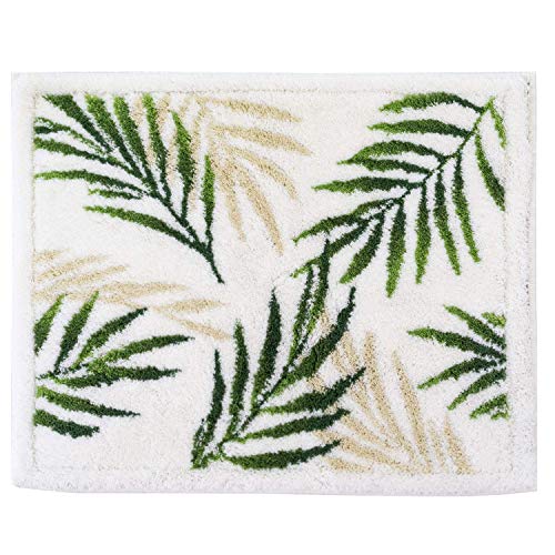オカ(OKA) 浴室足ふきマット ホワイト 約48cm×60cm 乾度良好バスマット パームリーフ (吸水 速乾)日本製 送料無料