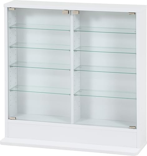 不二貿易 ガラスコレクションケース フィギュアケース ロータイプ 浅型 可動棚 組立商品 段 幅90×奥行29.5×高さ90cm ホワイ 送料無料