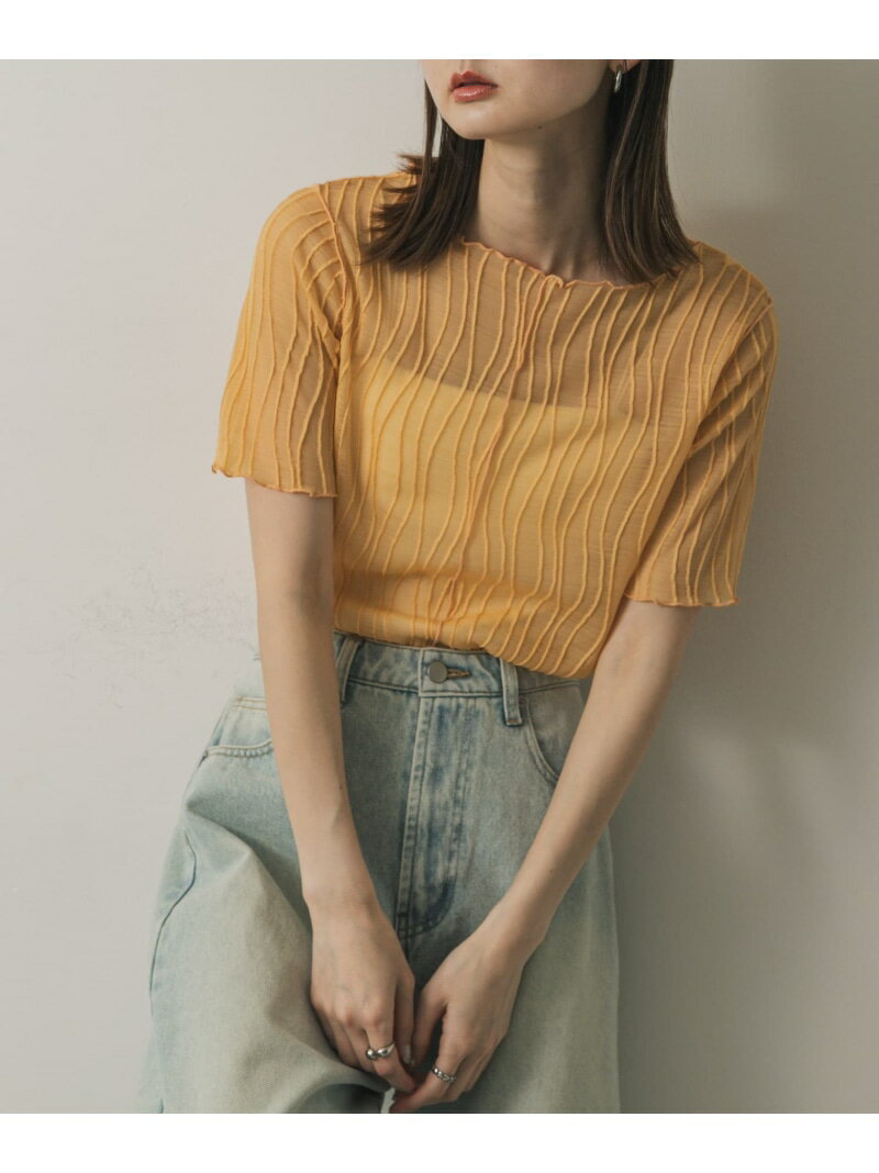 【SALE／9%OFF】『一部WEB限定カラー』ウェーブジャガードトップ(半袖) SENSE OF PLACE センス オブ プレイス トップス カットソー・Tシャツ オレンジ イエロー ホワイト ブラック【RBA_E】[Rakuten Fashion]のサムネイル