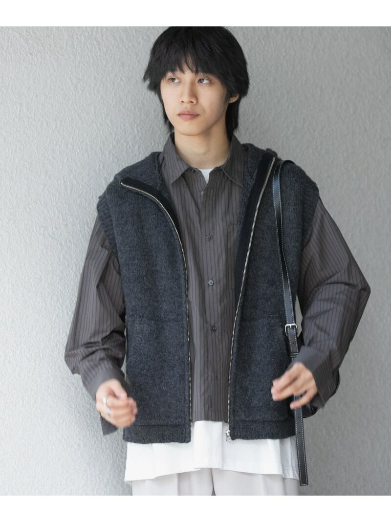 【SALE／62%OFF】『洗濯可』シャギーフーディーベスト SENSE OF PLACE センス オブ プレイス トップス ベスト・ジレ グレー ブラック【RBA_E】[Rakuten Fashion]