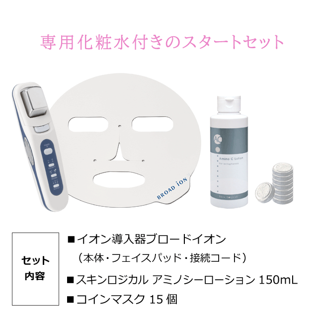 イオン導入器ブロードイオン　トライアルセット（アミノ酸+ビタミンC配合イオン導入化粧水・コインマスク付）家庭用美顔器セット 　1回15秒の時短ケア　日本製　美容家電　メンズ美容　スキンロジカル 3