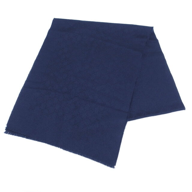 グッチ　GG柄　マフラー　カシミヤ100%　ネイビー(紺)【送料無料！】【代引き手数料無料！】【中古】【..