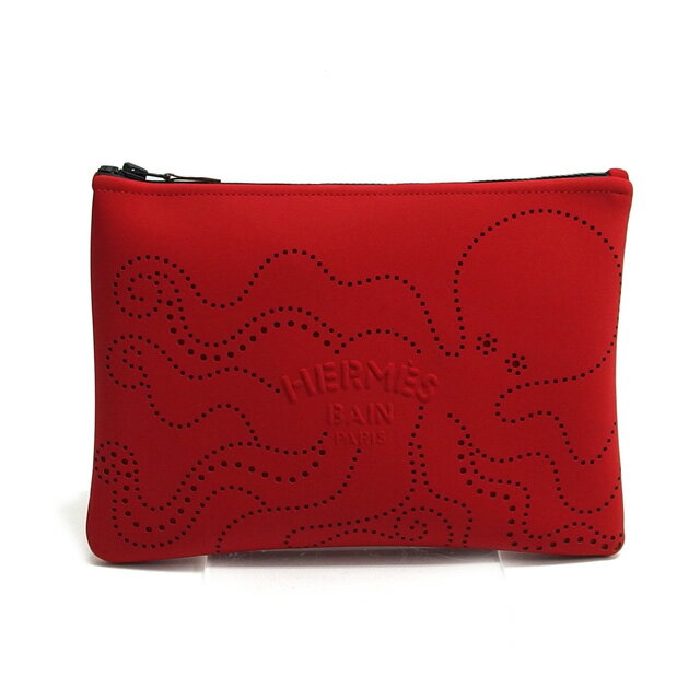 エルメス　ネオバンMM　パンチング　オクトパス　エンボスロゴ　ポーチ　赤【送料無料！】【代引き手数..