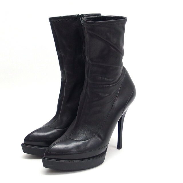 グッチ　ピンヒール　ポインテッドトゥ　レザー　ミドルブーツ　約24cm　黒【送料無料！】【代引き手数..