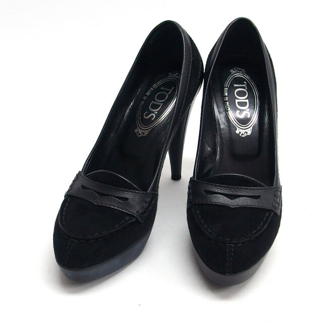 トッズ　スエード　ラウンドトゥ　ハイヒール　パンプス　約22cm　黒【送料無料！】【代引き手数料無料..