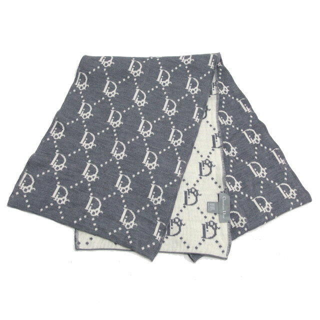 クリスチャン・ディオール　トロッター柄　リバーシブルマフラー　ウール　グレー【送料無料！】【代引..