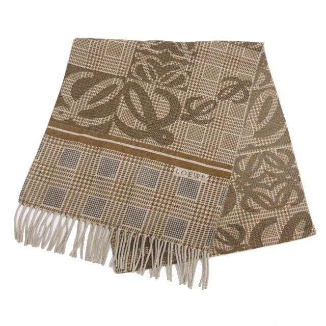 ロエベ　アナグラムロゴ　チェック柄　ウール　カシミヤ　マフラー【送料無料！】【代引き手数料無料！..