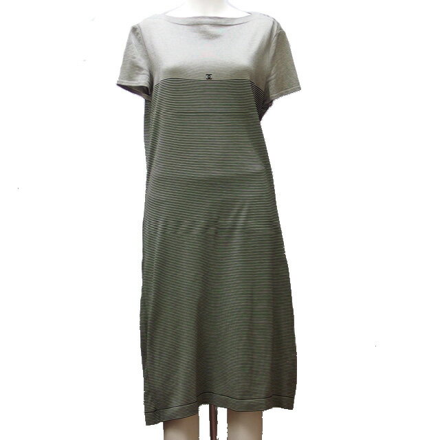 シャネル　ワンピース　97C　ボーダー柄　グレー　Lサイズ【送料無料！】【代引き手数料無料！】【中古..