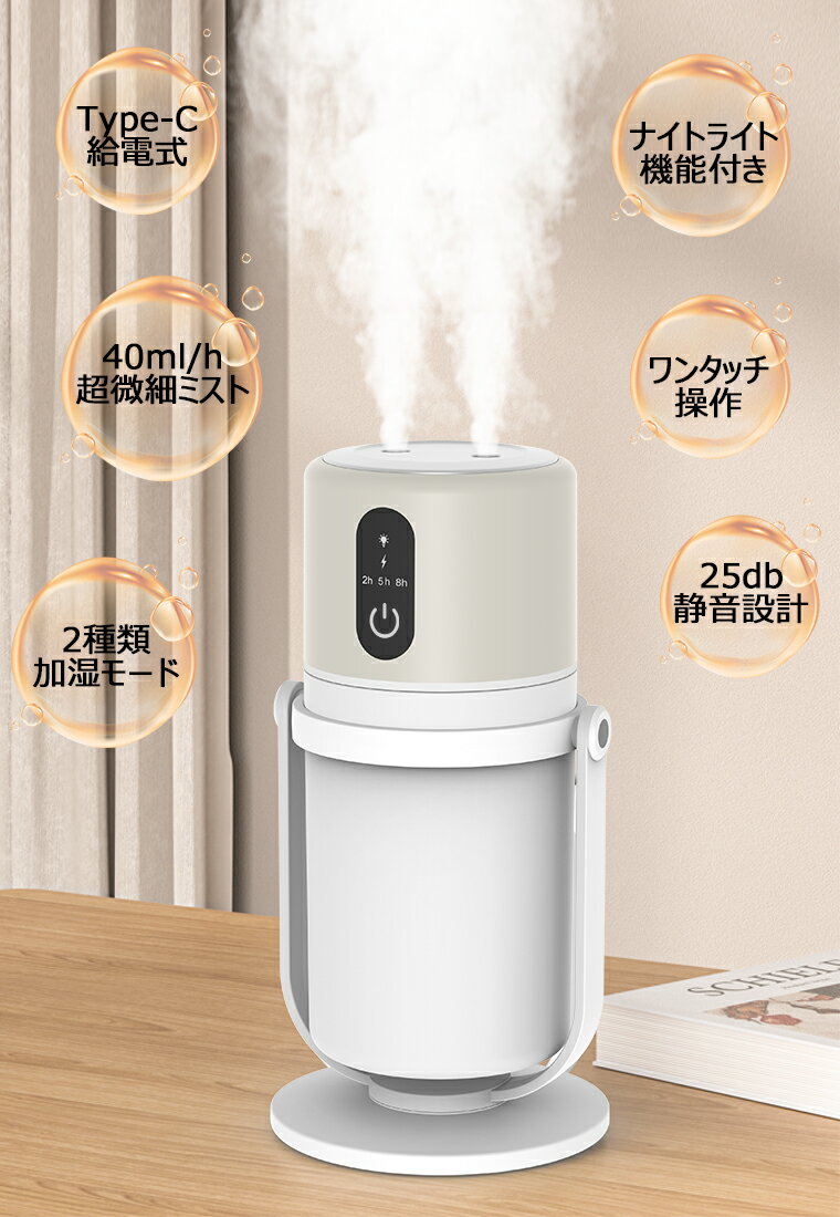 【楽天1位常連・86冠獲得】2025冬新加湿器 卓上小型おしゃれ 超音波式 首振りUSB充電式 300ml大容量ダブル噴霧 90°調整可能 連続加湿8時間 空焚き防止かわいいオフィスペットボトル ミニ加湿器寝居LEDナイトライト付コンパクト微細ミスト子供部屋 2