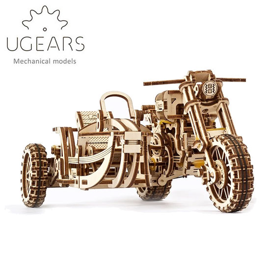 【無料ラッピングサービス有り】Ugears ユーギアーズ 木製組立立体パズル スクランブラー UGR-10 サイドカー付き