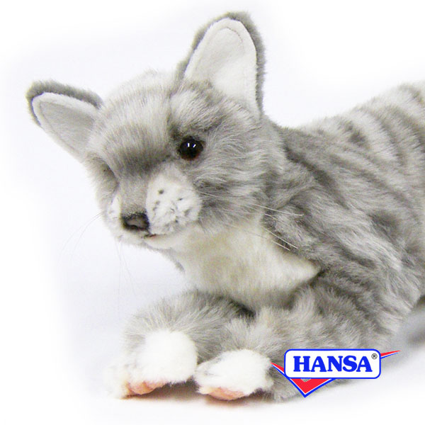 樂天商城 - HANSA ハンサ ぬいぐるみ7198 ネコ グレー 猫 ネコ リアル 動物