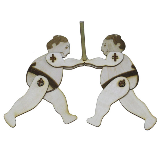 昔ながらのカラクリ 木のおもちゃはっけよい相撲取り木製工作キット 組立クラフトキット からくりのサムネイル