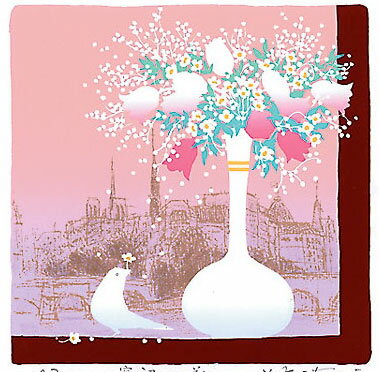 【無料ラッピングサービス有り】 吉岡浩太郎 額縁付きシルクスクリーン（版画）348×348mm 窓辺の花