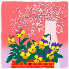 【無料ラッピングサービス有り】 吉岡浩太郎 額縁付きシルクスクリーン（版画）348×348mm 小さな花