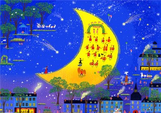 【無料ラッピングサービス有り】 吉岡浩太郎 額縁付きシルクスクリーン（版画）655×504mm みかづきの詩