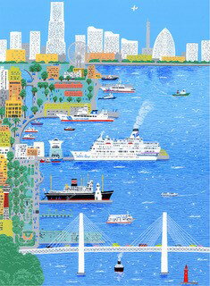 Rakuten - 【無料ラッピングサービス有り】 吉岡浩太郎 額縁付きシルクスクリーン（版画）655×504mm 横濱みなとみらい