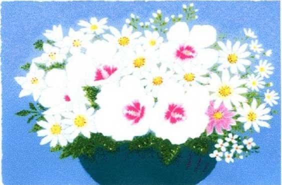 【無料ラッピングサービス有り】 吉岡浩太郎 額縁付きシルクスクリーン（版画）427×336mm 開運風水 白い花