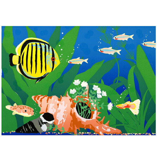 ●額縁付きシルクスクリーン 貝と魚 は、吉岡浩太郎が描いた下絵から 一色一色手作業で版をおこし、一色ずつ全て 手刷りで仕上げた版画です。 ひとつひとつ手作業によって生まれた作品は、印刷とは異なり、作品それぞれに 少しずつ違う趣があります。 まさに一点物の絵画です。 作品には、全て 吉岡浩太郎 直筆のサインとシリアルナンバーが入っております。 おまかせ無料ラッピングの色柄は 当店にお任せください。 （色柄は お選びいただけません） 有料ラッピングは 選択しないでください ■詳細 技法：シルクスクリーン 額縁の色：パールホワイト・ゴールドのライン 商品サイズ：472×396mm ピクチャーサイズ：262×186mm 生産国：日本