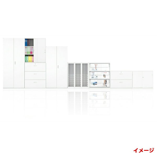 【送料無料】日本製 2枚扉引違い キャビネット 上置 下置 W900mm×D400mm×H1050mm 奥行400タイプ 書庫 棚 本棚 キャビネット 収納 ホワイト オフィス 事務所 オフィス家具 [2]