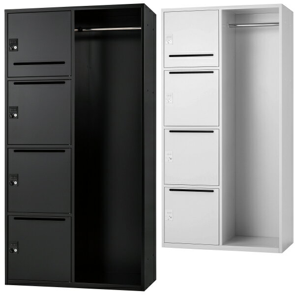 【送料無料】日本製 パーソナルロッカー 4人用 ダイヤル錠 片側ハンガー 書庫 スチール製 上下横連結 ..