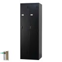【受注生産品】 2人用スリム ブラック スタンダードロッカー 鍵付き 2人用タイプ 内筒交換錠 TLK-N2-MB ロッカー ブラック色 黒色 スチールロッカー...