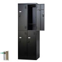 【受注生産品】 4人用 ブラック スタンダードロッカー 鍵付き 2列2段 4人用タイプ 内筒交換錠 TLK-N4S-MB ロッカー ブラック色 黒色 スチールロ...