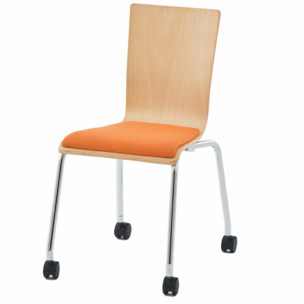 プライウッドキャスターチェア パッド付 オレンジ (1脚) RFC-FPCAOR アールエフヤマカワ RFyamakawa 椅..
